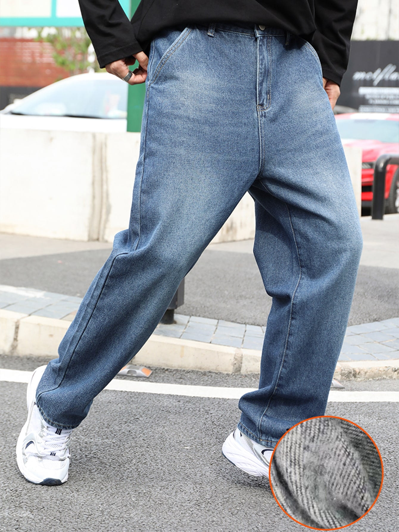 Men Patch Detail Thermal Lined Jeans XL 