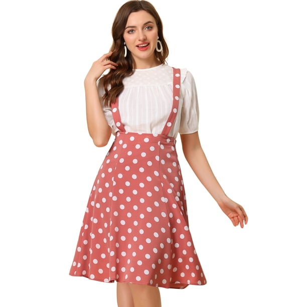 Falda Midi Allegra K de Lunares para Mujer Vintage de los Años 50 Rosa Oscuro S