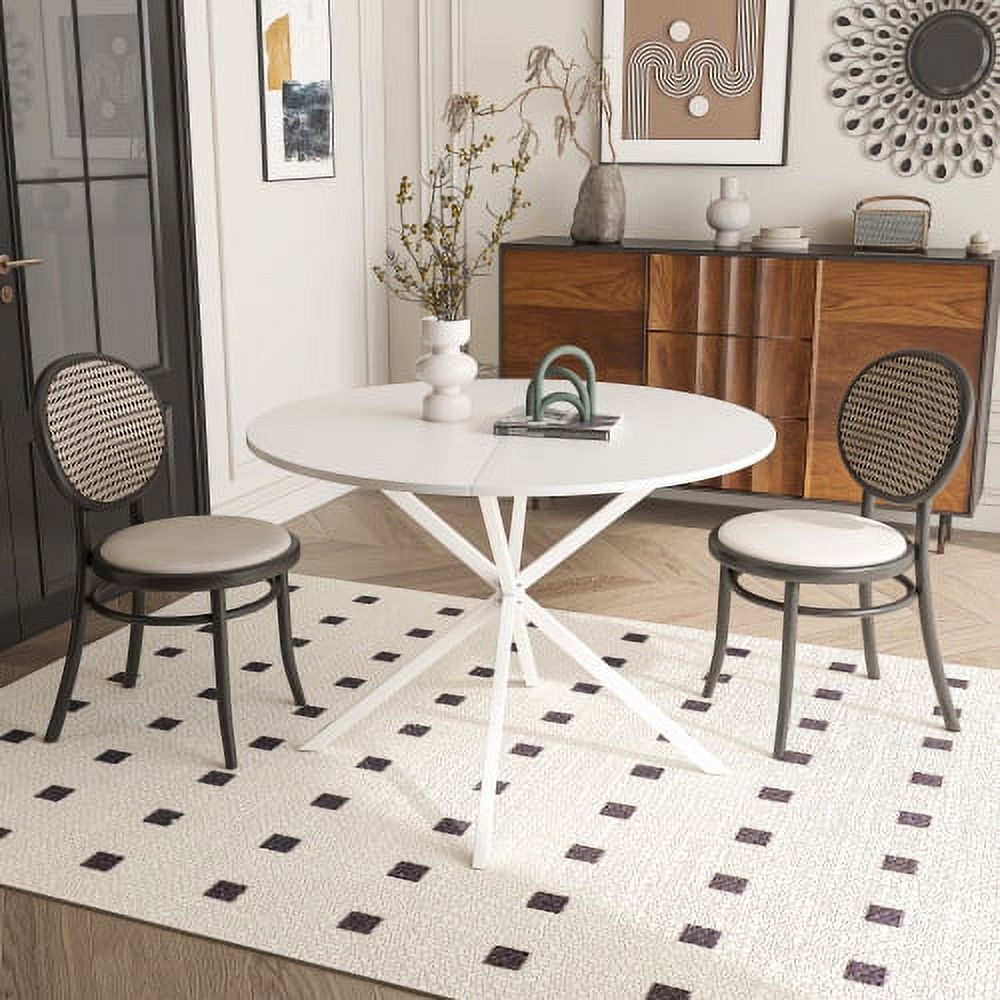 BSHTI 42.13" Modern Cross Leg Round Dining Table, White Top Occasional Table, Two Piece Removable Top, Matte Finish Iron Legs