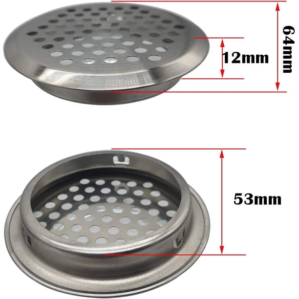 12 piezas Rejilla de ventilación de acero inoxidable de 53 mm Respiración de malla redonda | para muebles de cocina Ventilación de aire de acero inoxidable | para armario armario ventilación de aire