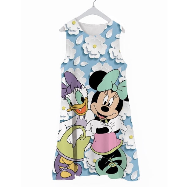 Novedad de verano, ropa de dormir con estampado de Minnie Mouse de dibujos animados, camisones blancos como la nieve para niñas, vestidos de fiesta para niños, pijamas para niñas Dress140 Gao Jinjia LED