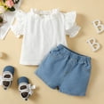 thumbnail image 2 of Clothes for Girls 3-4 Years Short Sleeve Ruffle T Shirt Tops Denim Shorts Girl Clothes, 2 of 8