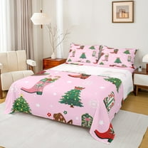 Feelyou Kids Christmas Tree Full Size Sheets, Western Cowgirl Boot Bed Sheets, Cartoon Snowflake Print Sheet Sets, Ultra Soft Home Decor, 4 Pieces