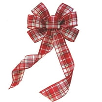 Red White Tartan Christmas Bow - 10" Wide, 18" Long Pre-Tied Bow, White and Red Plaid, Door Decoration, Swag, Wreath, Garland, Boxing Day, Christmas Tree Ribbon, Winter Decoration, Front Door Decor