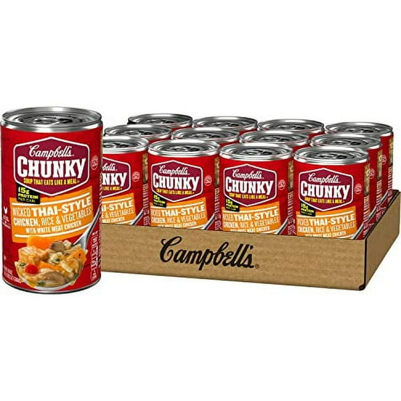 Campbell's Chunky Soup, Wicked Thai-Style Chicken with Rice and Vegetables Soup, 18.6 Oz (Pack of 12)