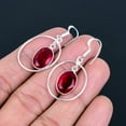 thumbnail image 3 of Mozambique Garnet 925 Sterling Silver Oval Gemstone Jewelry Earring 1.7" VJ 408, 3 of 5