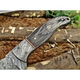 thumbnail image 4 of 9.5" Long hand forged Damascus steel full tang blade skinning Knife, 2 tone black Dollar wood with Damascus bolster, Cow Leather sheath, 4 of 6