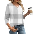 thumbnail image 6 of Drovellove Plus Size Women's Checkered Print 3/4 Length Sleeve Blouse - V Neck Casual Loose Fit Top, 6 of 7