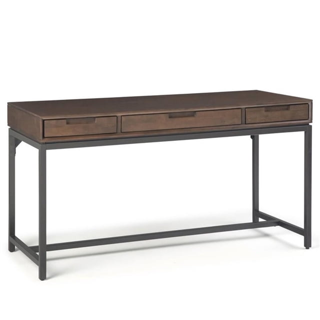 Simpli Home Banting Solid Hardood Industrial 60 " Desk in Walnut Brown