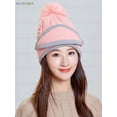 thumbnail image 5 of BadPiggies 3 in 1 Winter Knitted Beanie Hat Scarf Mask Set, Fleece Lined Face Neck Warmer Set for Women Girls Ski Caps with Pompom (Pink), 5 of 7