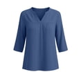 thumbnail image 6 of Jsaierl Womens 3/4 Sleeve Cotton Linen Tops Summer V Neck Shirts Dressy Solid Ladies Blouses Going Out Elegant Tunic Top S-2XL, 6 of 7