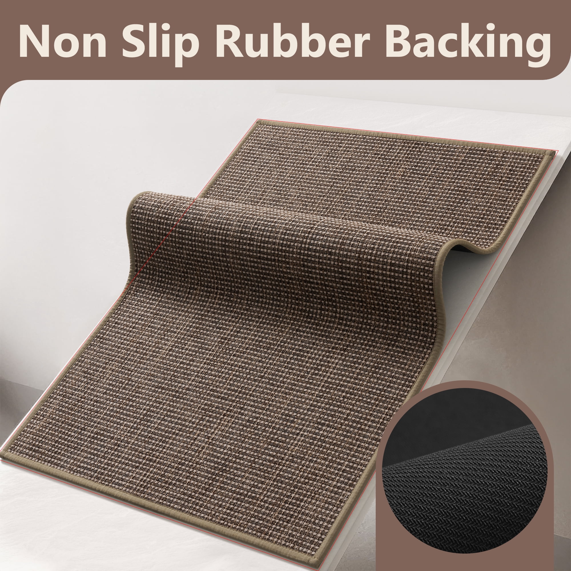 FEELHOME Door Mats for Inside 24"x47" Non Slip Rubber Welcome Mat for Inside Low-Profile Dirt Trapper Indoor Door Mats for Entryway Absorbent Washable Entry Rug Floor Mats Brown