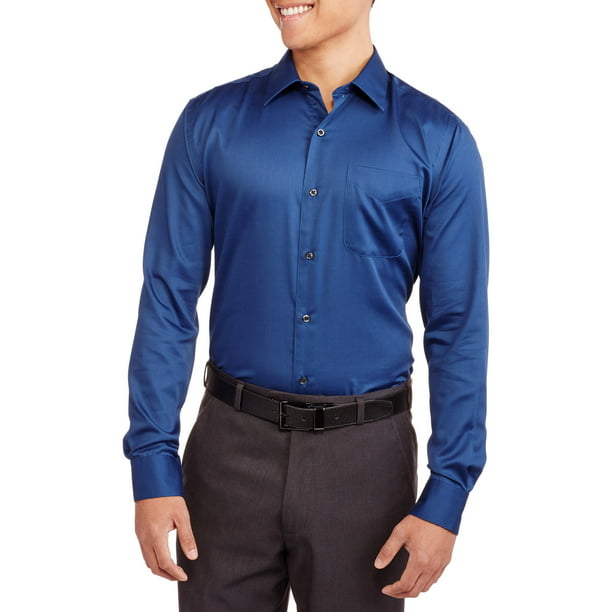 GEORGE - Big Men's Regular Fit Sateen Dress Shirt - Walmart.com ...