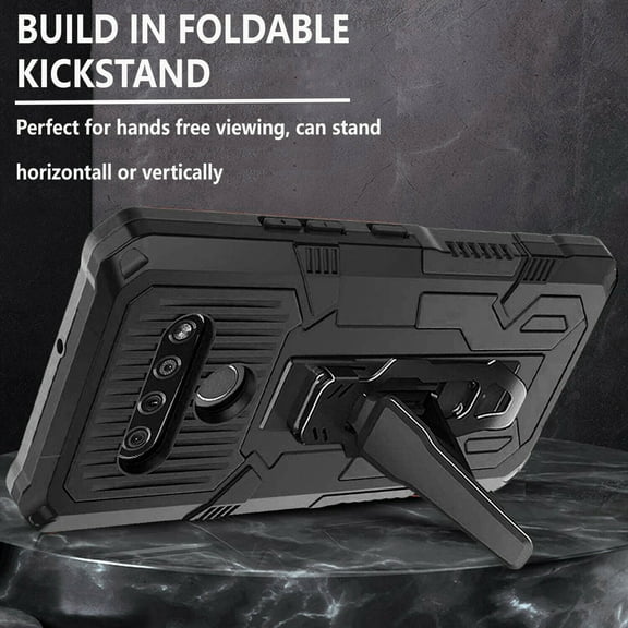 LG Stylo 6 Case, Dual Layers [Combo Holster] And Built-In Kickstand Hybird Shockproof (Black)