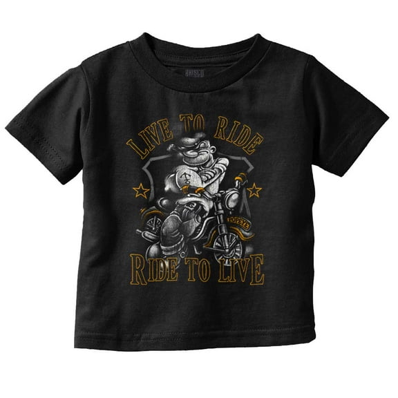 Popeye Biker Live To Ride Cartoon Toddler Boy Girl T Shirt Infant Toddler Brisco Brands 6M