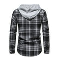 thumbnail image 4 of DDAPJ pyju Fall Fashion Shirts for Men 2023 Clearance, Men's Slim Fit Stretch Plaid Hoodie Long Sleeve Drawstring Flannel Shirt Jackets Casual Button Down Shacket Jacket, 4 of 9