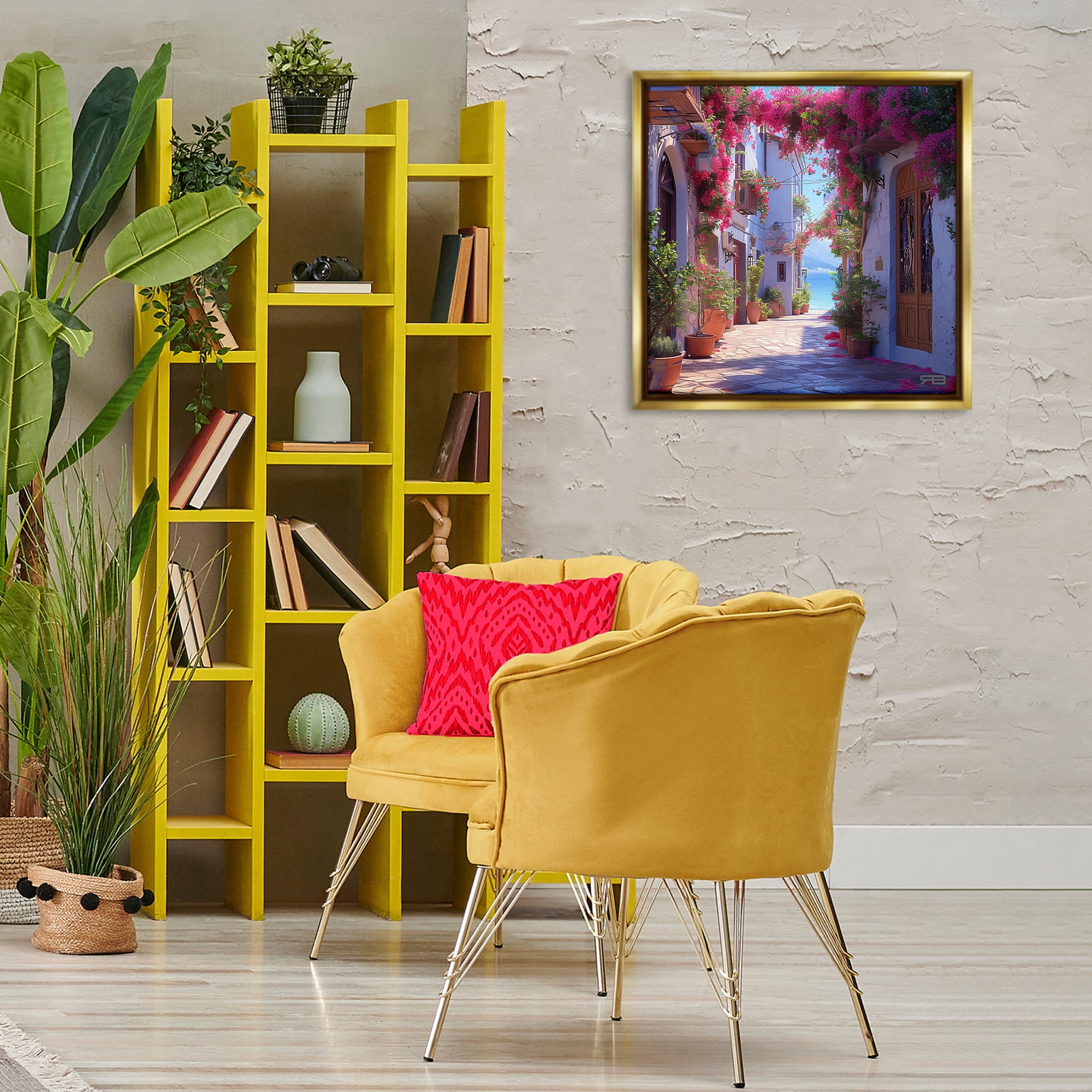 Stupell Industries Cobblestone Lane in Town Buildings & Architecture Painting Gold Floater Framed Canvas Art Print Wall Art, 25 x 25