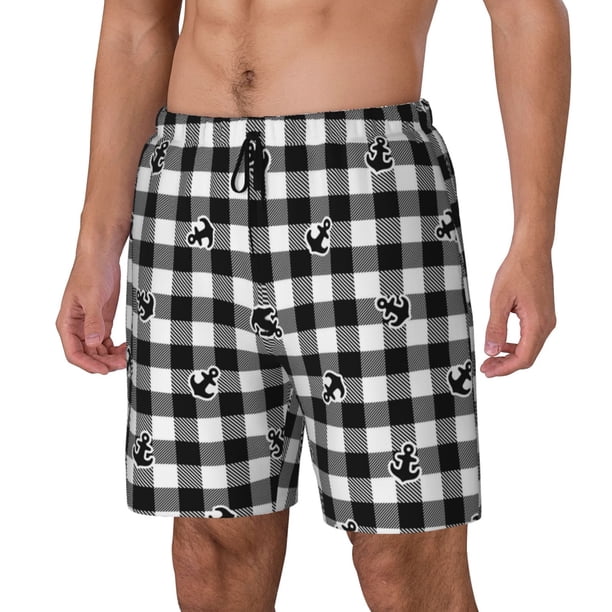 Balery Black Tartan Plaid Bañador para hombre, shorts de playa de secado rápido con entrepierna y forro de compresión-Large