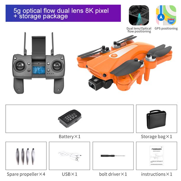 Drone Remote Control Auto Return Quadcopter GPS Foldable Drone, Orange