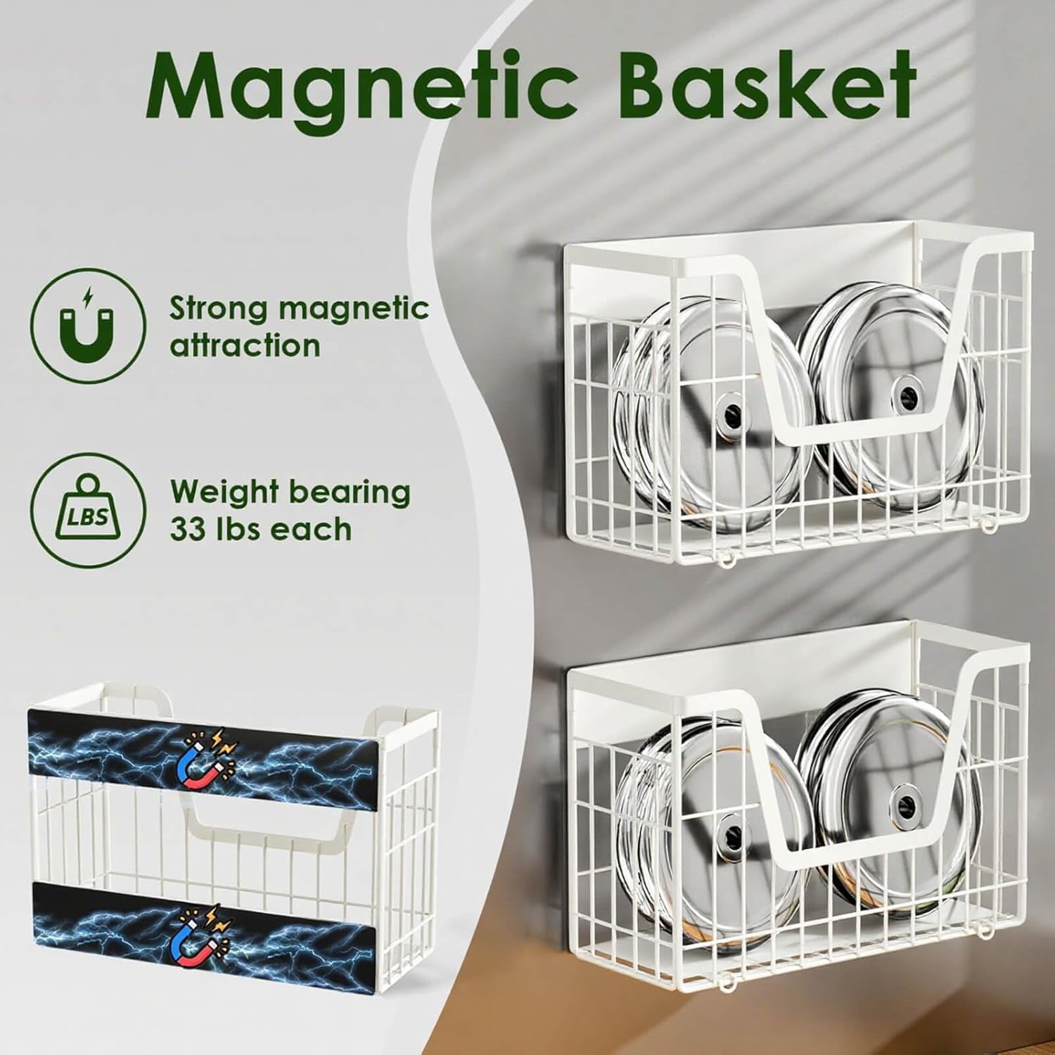 2 Set Magnetic Shelf for Fridge, Potato & Onion Storage Bins, Magnetic Fruit Basket for Refrigerator Pantry Kitchen Counter Laundry, Magnetic Fridge Organizer Spice Snacks Magnet Fridge Shelf