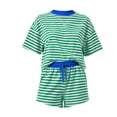 thumbnail image 6 of Xdegoge Women's Striped 2 Piece Shorts Set Casual Short Sleeve T Shirt and High Waisted Drawstring Shorts Summer Lounge Active Tracksuit Pajama Sets, 6 of 6