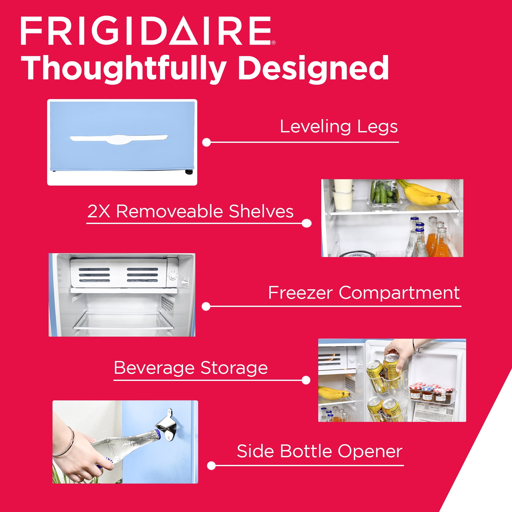 Frigidaire 3.2 Cu ft Retro Mini Refrigerator with Side Bottle Opener EFR376, Blue