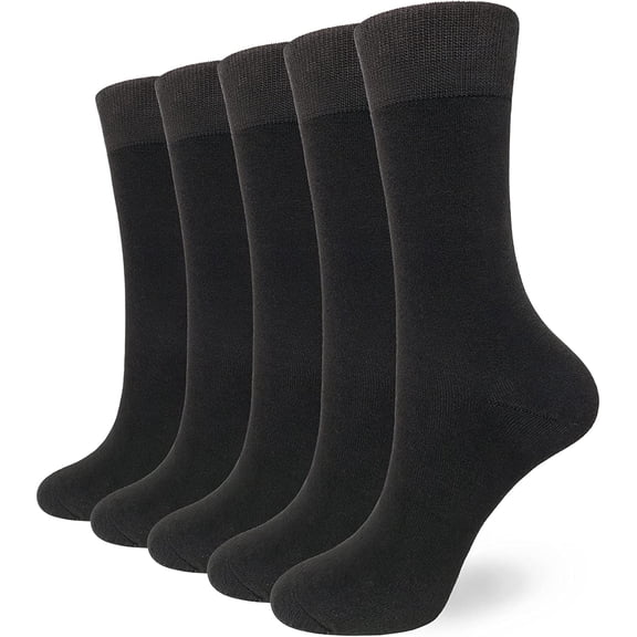 SERISIMPLE 5 Pairs Bamboo Dress Casual Sock for Women Mid-Calf Crew Socks Soft Lightweight (Black, Medium)