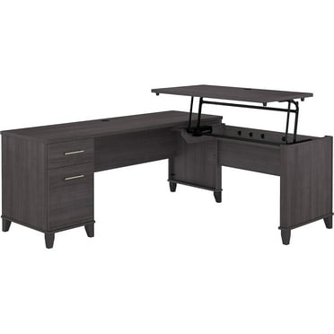Bush Furniture Somerset 72W Sit Stand L Shaped Desk in Storm Gray