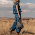 thumbnail image 5 of Cagogo Women Plus Size High Neck Sleeveless 2 Piece Set Casual Loose Fit Solid Summer Vacation Outfits Boho Print Pants Matching Lounge Sets Cruise Travel Clothes, Dark Blue L, 5 of 6