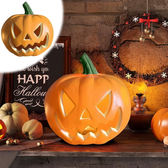 Darzheoy Halloween Pumpkin Decorations, 8" LED Halloween Pumpkin Lantern, Classic Pumpkin Shape for Table, Party, Yard, Garden, Indoor/Outdoor Use