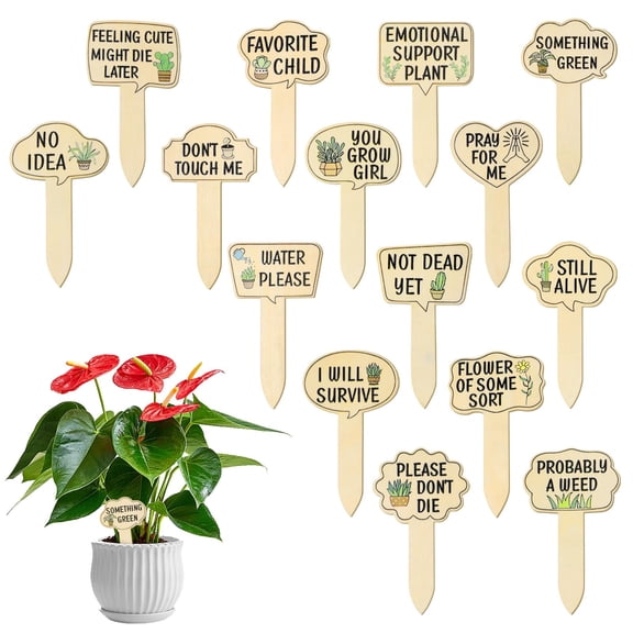 15pcs Garden Plant Markers, Wooden Plant Signs, Funny Plants Stakes, Plants Labels Tab Cute Words Patterns Garden Tags for Indoor Outdoor Patio Home Decoration Gifts