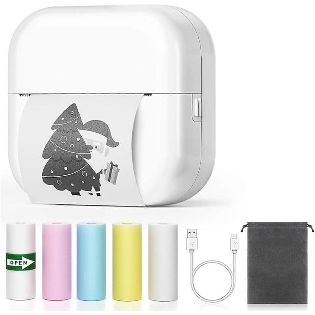 Mini Portable Printer: Bluetooth Wireless Pocket Inkless Thermal Printer Sticker Maker with 5 Roll