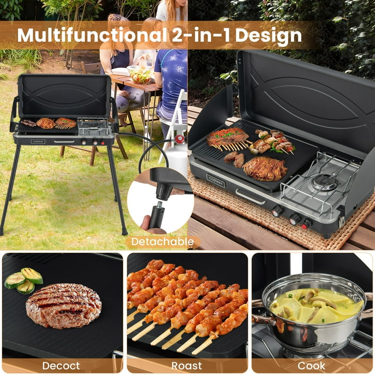 Costway Black 2-in-1 Gas Camping Grill and Stove with Detachable Legs –  Grill Collection