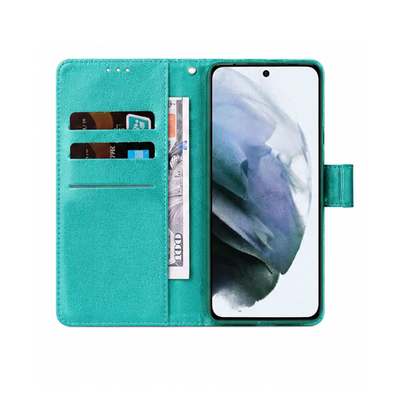 Shockproof Leather Wallet Case with Cash & Card Slots for iPhone 17 Pro Max - Teal