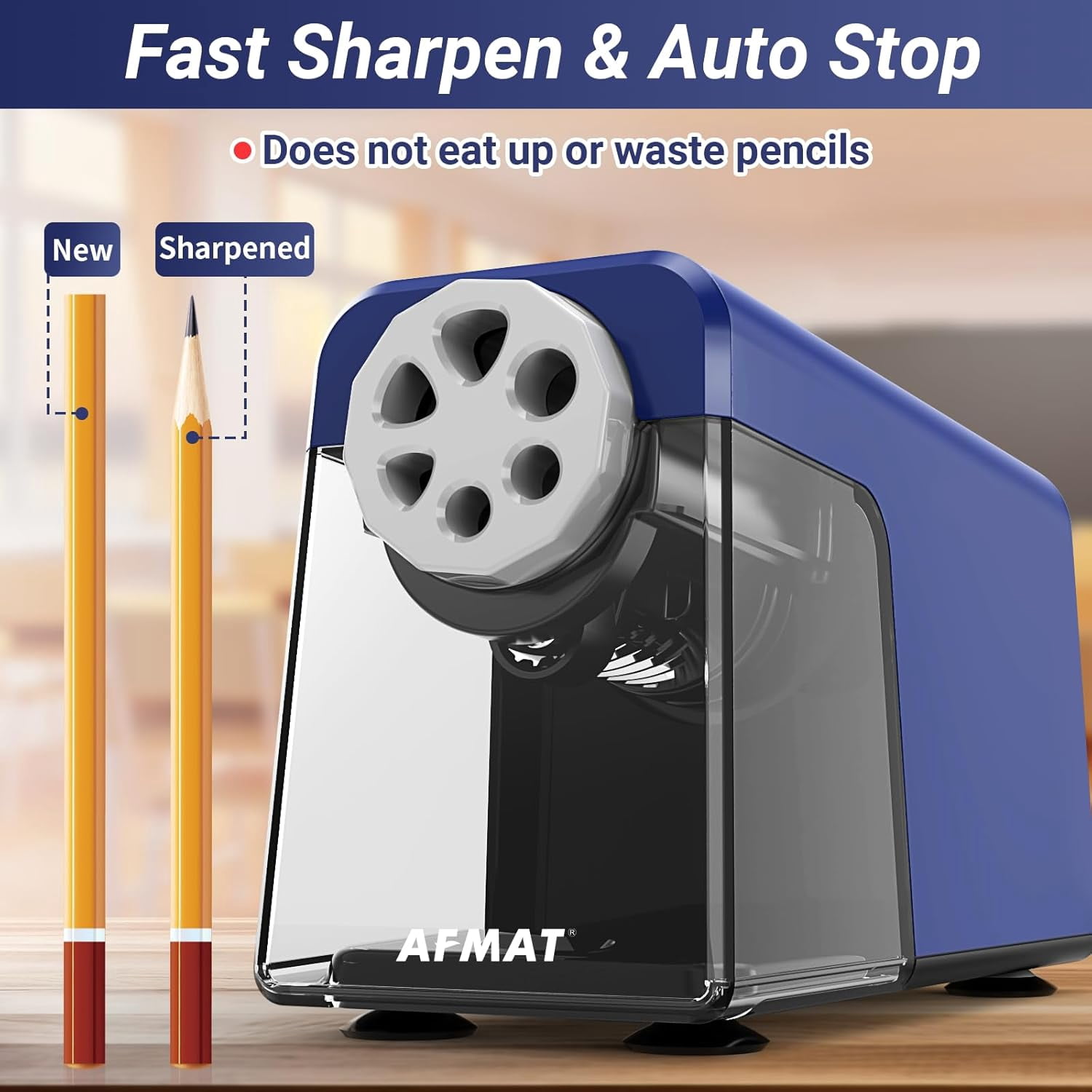 Electric Pencil Sharpener Heavy Duty, 6 Holes, Auto Stop Pencil Sharpener for Artists, Classroom Electric Sharpener for 6-11mm Colored Pencils, 7000 Sharpenings, Fast Sharpen, Save Pencils PSX1