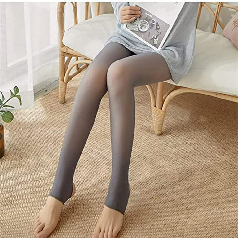 Fleece Lined Tights Women Sheer Fake Translucent Tights Faux Translucent  Winter Thermal Warm High Waist Leggings Sheer Tight