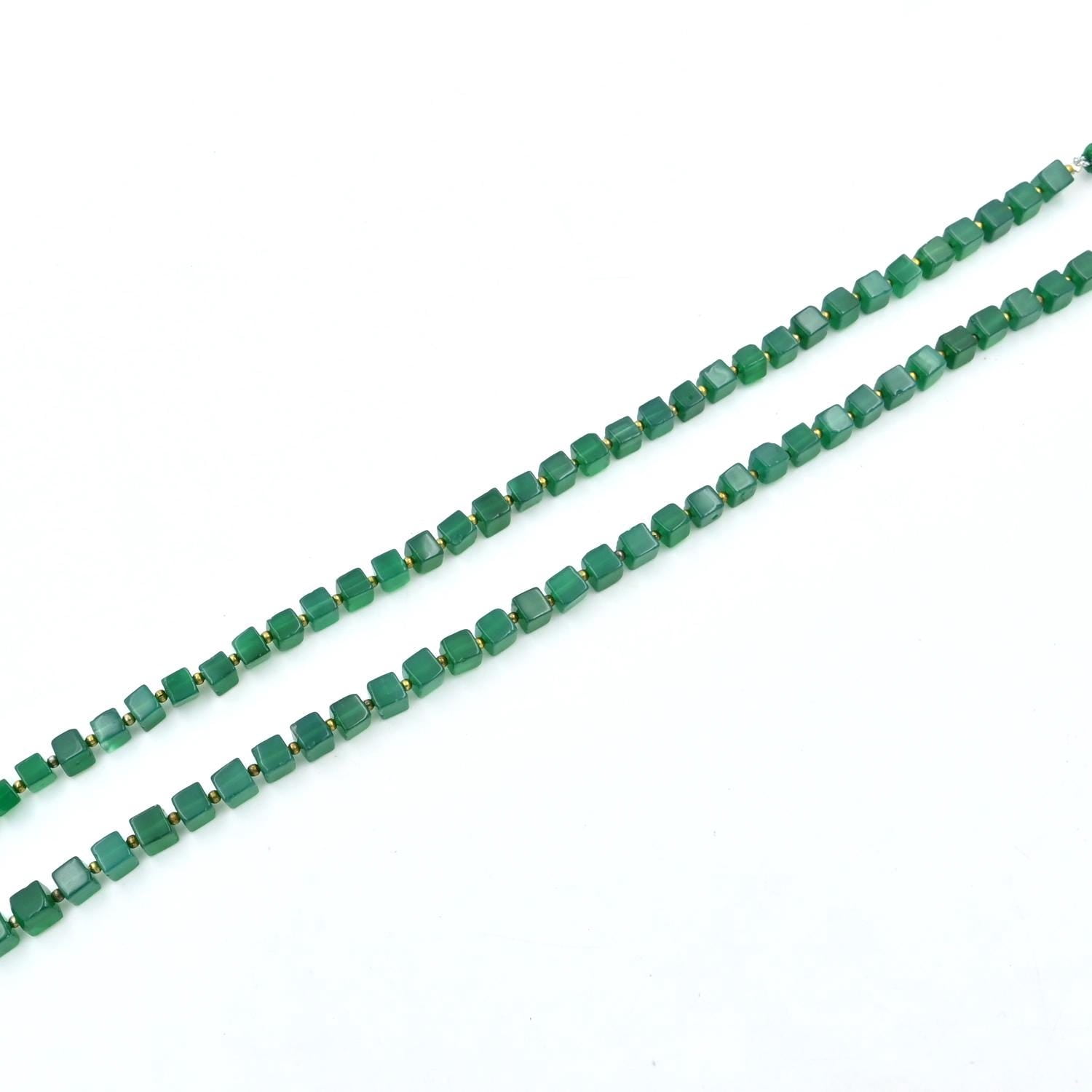 The Gems Grid Natural Green Onyx Cube Beads 5.5-6mm Loose Strand for Jewelry Making Crafts