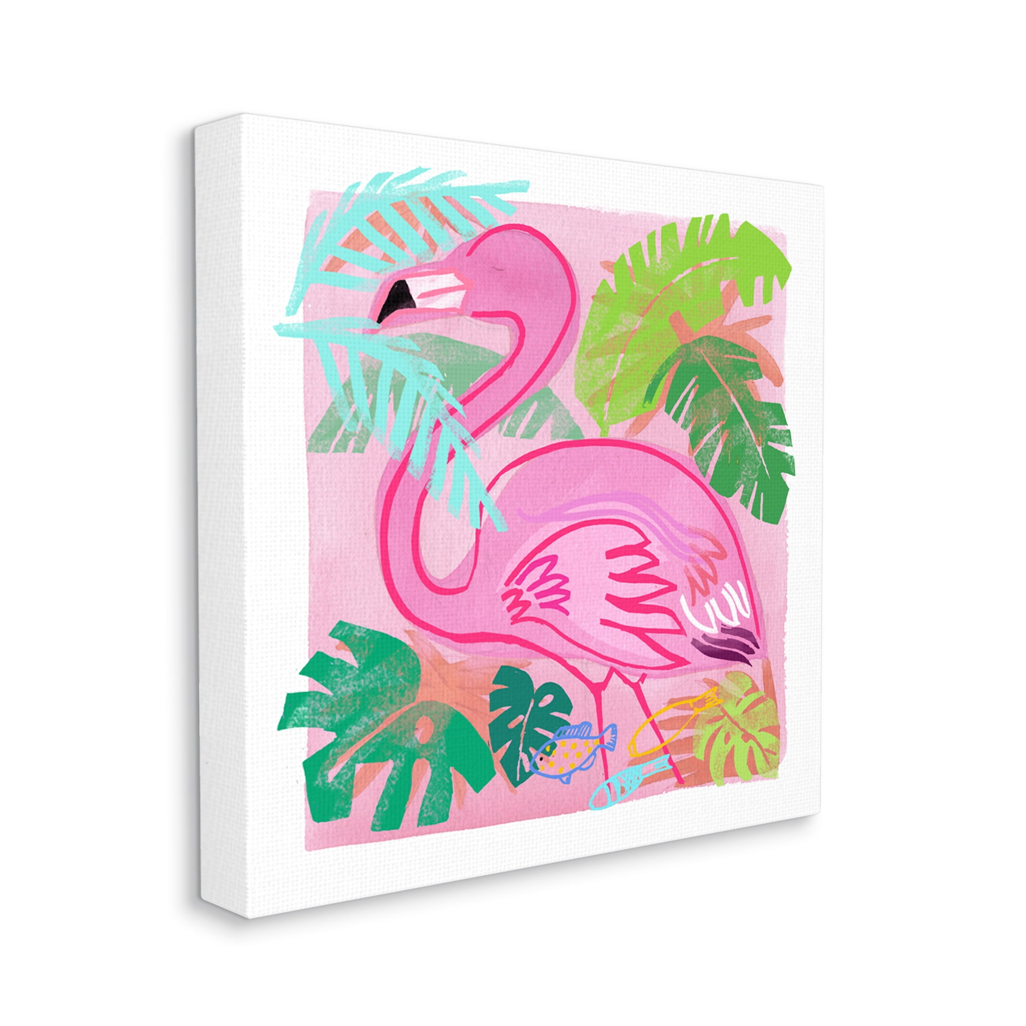 Stupell Industries Tropical Flamingo Bird Layered Fish Beach Leaves Graphic Art Gallery Wrapped Canvas Print Wall Art, Design by unknown