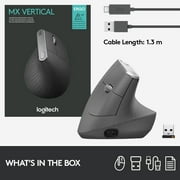 Logitech MX Vertical Wireless Mouse – Ergonomic Design Reduces Muscle Strain, Rechargeable, Graphite