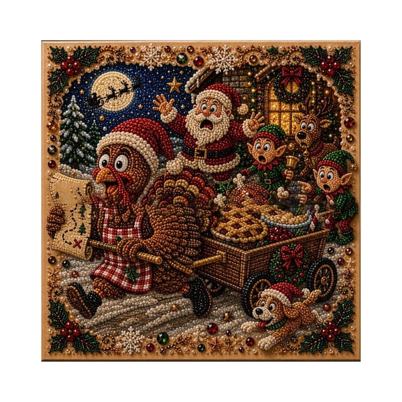 DIY Christmas Pearl Diamond Painting Art Kit with Frame, Christmas Pearl Beads Art Craft for Adults Beginner, Gemstone Diamond Dots Beads for Home Wall Decor-C