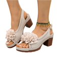 thumbnail image 2 of EKVAHL Orthopedic Block Heel Sandals for Women, Slingback Floral Decor Slip On Dress Shoes, Hollow Cut Party Wedding Daily Sandals Beige, 2 of 5