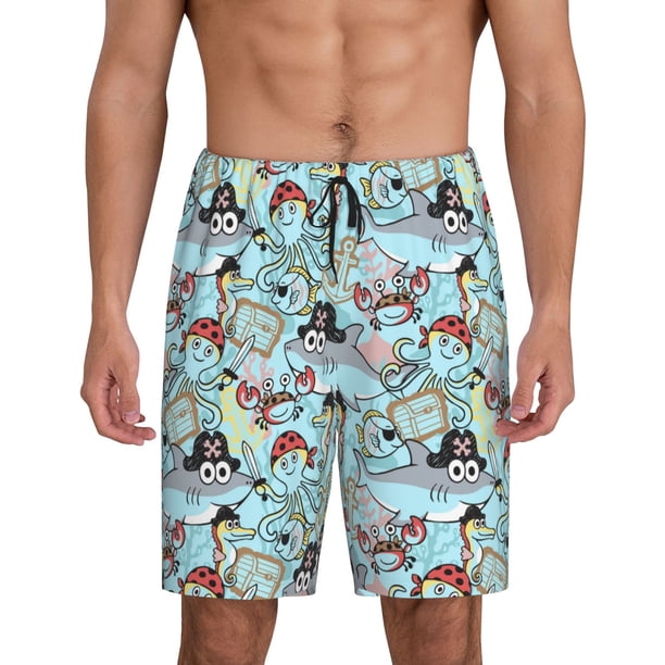 Fotbe pirate with funny animals Pantalones Cortos de Pijama para Hombre, Ropa de Dormir, Pantalones de Pijama Cortos para Hombre-Small