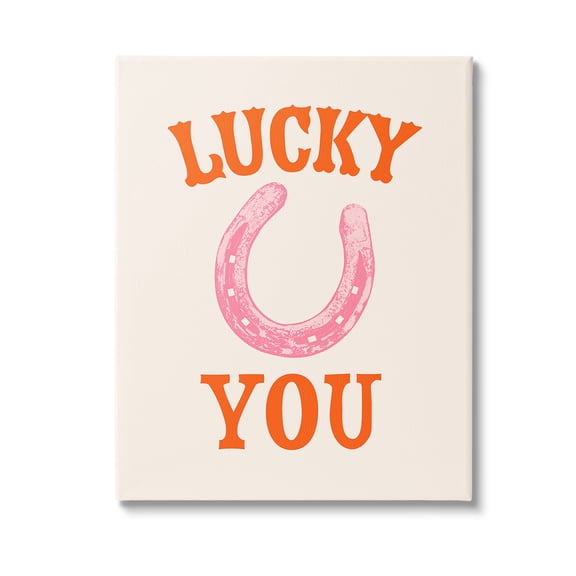 Stupell Industries Lucky You Horseshoe Typography Painting Gallery Wrapped Canvas Art Print Wall Art, 16 x 20