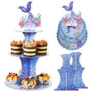 Mermaid Birthday Party Decoration Cake Holder Supplies Cupcake Stand 2 Pcs Tail Paper Cups Snack Plates