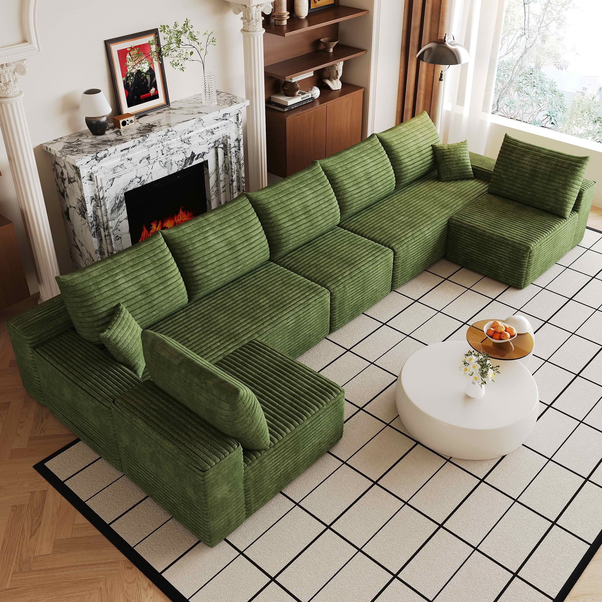 MAYEERTY 166 Inch U‑Shaped Cloud Sectional Sofa, Modern Minimalist Plush Corduroy Deep‑Seat Corner Couch, No Assembly Required for Living Room Apartment Bedroom
