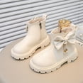 thumbnail image 6 of Bnwani Girls Winter Boots Ankle PU Leather Side Zipper Bow Flat Booties 3-9 Years, 6 of 7