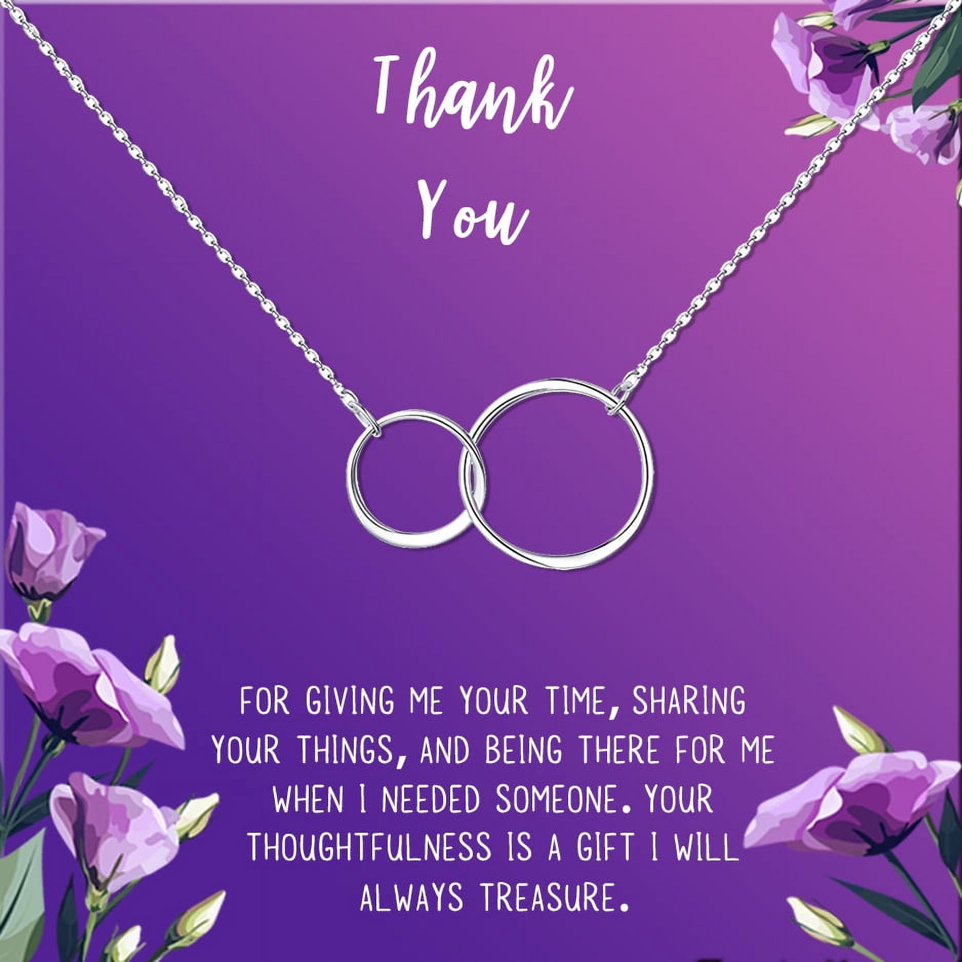 Anavia Thank You Gift Card, Appreciation Gift for friend, High Quality Stainless Steel Fashion Necklace, Thank you Gift, Gratitude Gift for Her-[Silver Infinity Double Ring, Royal Purple Gift Card]