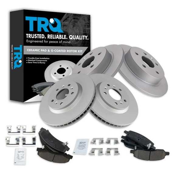 TRQ Front and Rear Brake Pad & Rotor Kit Brake Pads Brake Rotor Ceramic Premium G-Coated Fits Select 2006-2011 Buick Lucerne