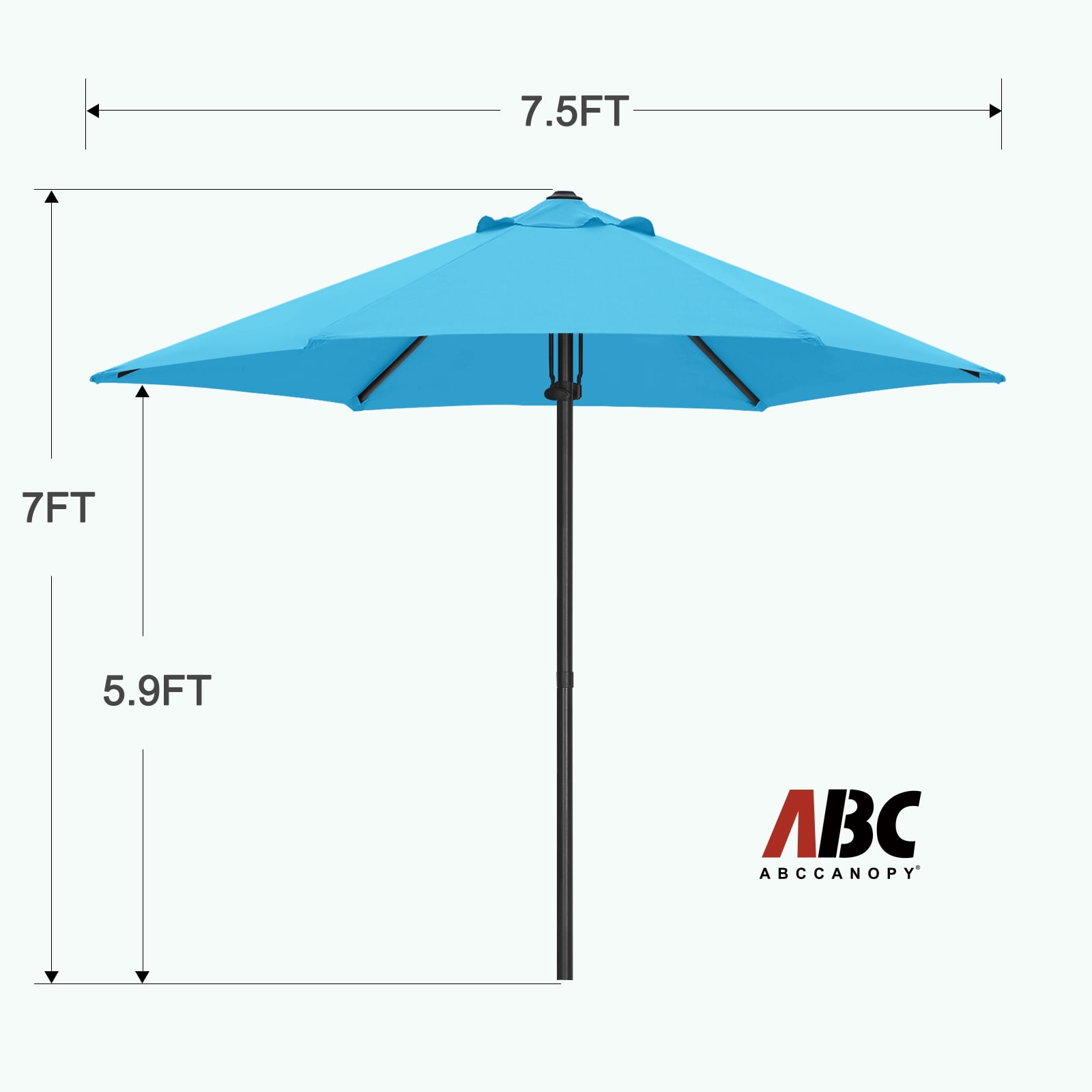 ABCCANOPY 7.5ft Outdoor Market Hand Push Patio Umbrella,12+Colors, Turquoise
