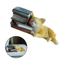 Cat and Book Ornament for Home Decor Resin Figurine Small Kitten Sleeping Statue with Book Tabletop Decoration
